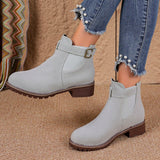And Winter New Large-Size Women Thick-Bottomed Boots Belt Buckle Decorated Round Head Short Boots