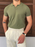 Fashion Men Short Sleeve Slim Polo Shirt Vintage Pattern Print Patchwork Knit Polo Shirt Men Casual Button Lapel