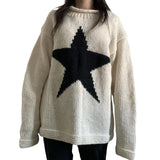 Zingj And Winter Five-Pointed Star Contrast Color Sweater Female Y2K Round Collar Loose Knit Top Female