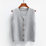 Knitted Wool Button Cardigan Sweater Vest Women Loose Single-breasted Diamond Block Lattice Sweater Vest Female