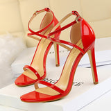 Zingj Fashion Banquet Women's Shoes Ultra High Heel Heel Open Toe Painted Leather Cross Strap Sexy Nightclub