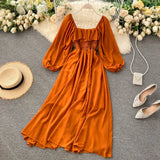 Zingj Soft Style Dress Autumn Dress 2023 New French Retro Square Collar Chiffon Dress With Bubble