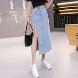 Long Maxi Denim Skirt for Women's Y2k Korean Fashion 2023 Female Loose Sexy Side Slit Open Legs Skirts Jeans Retro Bag