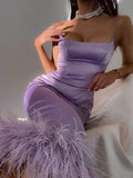 FEATHER TRIM MIDI Party Dress 2022 New Women's Bodycon Dress Elegant Sexy Evening Club Dress High Quality Summer