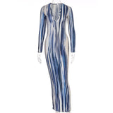 Dye Women Long Maxi Dress Long Sleeve Deep V Neck Bodycon Dresses 2022 Summer New Activewear Sexy Night Club Party