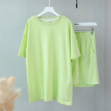 Summer Tracksuits Womens Two Peices Set Leisure Outfits Cotton Oversized T-shirts High Waist Shorts Candy Color