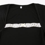 French Lace Trim Splice Slim Long Sleeve TeeOutfit