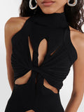 Hot Girl Hipster Wind 2025 New Standing Collar Sleeveless Personality Hollow Out Design Slim Irregular