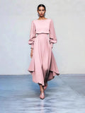 Women's Round Neck Long Sleeves Pure Dress Dress Tight Waist