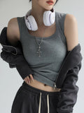 Women Solid U Neck Ribbed Tank Top Camisole Women Summer Basic Elastic Tank Top U Neck Solid Tank