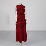 Spring 2025 New Fashion Sexy Sleeveless Three-Dimensional Flower Splicing Design Slimming Long