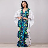 Print Deep V-neck Dress Batwing Sleeve Long Dresses Women 2022 Summer Dress Beachwear Bohemian Women Kaftan
