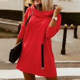 Women Solid Zipper-up Shirts Party Dress Casual Office Ladies Long Sleeve Mini Dress Fashion Scarf High Collar Short Loose