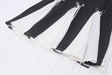 Black Long Sleeve White Frill Patchwork Bow Mini Dress-Outfit