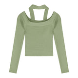 Off Shoulder Sweaters For Women Knitted Long Sleeve Solid Color Sweater Chic Hong Kong Style Tops