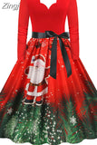 Women Christmas Party Dress Elegant Vinatge Long Sleeve Winter Sundress V Neck New Year Costume Clothing