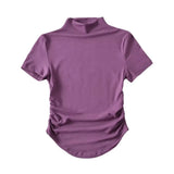 Zingj Fashion Women's Wear Pure Style Spicy Girls Small High-Necked Short-Sleeved T-Shirt Temperament Slim Short Style Navel High-Waist