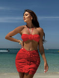 2024 New Sexy Rose Slings Solid Three-Piece Set Swimsuit