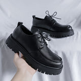Head Leather Shoes Men's Thick Dress Business Trend Breathable Round Head Black Youth Wedding Groom Shoes