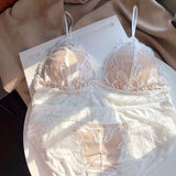 Sexy Lace Push Up Bra Set Women's Wire Free Underwear Ultra thin Triangle Cup Bras Romantic Black Embroidery