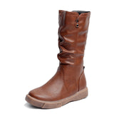 Zingj And Winter New Vintage Plus Velvet Warm Women's Middle Tube Boots Side Zipper Martin Boots Casual Plus Size Knight Boots Women- Outfit