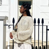 Zingj Smock Hollow Out Long Sleeve Knit Sweater Female Pure Color Versatile Loose Lazy Lazy Wind