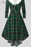 Christmas Costume Party Dress Women Long Sleeve Deep V-neck Vintage Elegant Winter Dress New Year Holiday