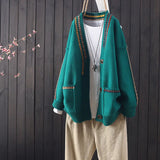 spring and autumn new loose and versatile casual long-sleeved v-neck sweater cardigan women's foreign style knit