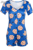 Women Sexy V-Neck Bodycon Bodysuit Casual Printed Button Sleepwear Jumpsuit Shorts Romper Leotard Sexy Ladies Summer Pajamas