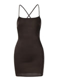 Sexy Satin Dress Brown Strapless Spaghetti Strap Backless Dresses Vintage Women Party Casual Basic Mini Dress Women