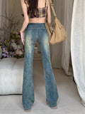 Women Vintage Streetwear Casual Flared Cargo Skinny Jeans Low Rise Straight Pants Denim Trousers Fairy Grunge Alt