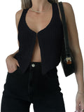 Y2K Women Knitted Sweaters Vest Tops Casual Retro Sleeveless V-Neck Buttons Up Tank Summer Autumn Chic Vest 2024