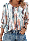 Color Women's Clothing 2025 Autumn Loose Leisure Printing Seven-Sleeve Round-Neck T-Shirt