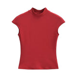 Zingj Trendy Women's Wear Spicy Girls' Solid Color Slim Semi-High Collar T-Shirt Elastic Tight High Waist Bottomed Shirt Outside The