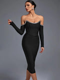 Sleeve Bandage Dress Black Bodycon Dress Evening Party Elegant Sexy Midi Birthday Club Outfit 2022 Autumn Winter