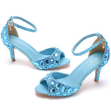 Cm Fish Mouth High Heel Sandals Shallow Mouth With Large-Size Round-Head High Heels Golden Water Drill Fine