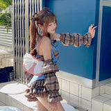 Sweet Suit Suspenders Hot Pants Two-Piece Women Summer Hot Girl Sexy Ruffled Halter Top + High Waist Shorts