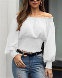 Off Shoulder Autumn Chiffon Shirts Top Lady Women Long Sleeve Shirt Slim Casual Solid White
