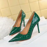 Zingj Retro Sexy High Heels Women's Shoes Ultra High Heel Shallow Mouth Pointed Metal Chain Rivet Single