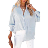 Autumn Streetwear Solid Loose Casual Shirt Female Lantern Long Sleeve Beach Holiday Blouse Button Up All-match Blusa