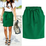 Autumn Elegant Midi Skirts Womens Office Pencil Skirt Cotton Elastic Waist Package Hip Skirt Bow Skirt