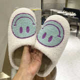 FUNKY Winter Womens'Slippers Fluffy Faux Fur Smile Face Household Slippers Shoes for Women 2021 Indoor Female