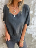 Summer New Loose T-Shirt Lady V-Neck Casual Cotton Shemp To Take The Top