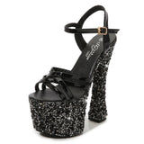 Zingj Korean Version Of The New Water Diamond Heel Summer New Ultra High Heel Open-Toe Sandal Women Hate Sky
