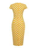 Elegant Bodycon Pencil Dresses for Women Polka Dot High Waist Bandage Slim Fit Sundress Cap Sleeve Summer Midi Cotton
