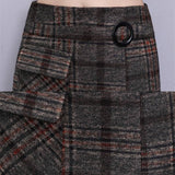 Retro Female Hight Waist Woolen Long Plaid Skirt Women Casual Straight Vintage Fashion Maxi Skirt Jupe Longue Femme
