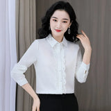 Silk Shirts Women Embroidery Lace Shirt Woman Long Sleeves Blouses Women Satin Silk Shirts Womens Tops White Shirts