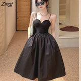 Womens Sleeveless Solid Vintage Sundress High Waist Elegant A-line Fashion French Retro Summer Female Vestidos
