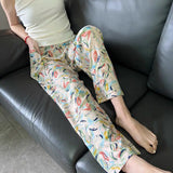 High-End Cotton Pyjamas Ladies Summer Thin Artificial Silk Home Leisure Long Trousers Straight Can Be Worn