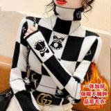 New Harajuku Elegant Fashion Long Sleeved T-shirts Thicken Warm Plus Velvet Turtleneck Soft Tops Women Printed Tees